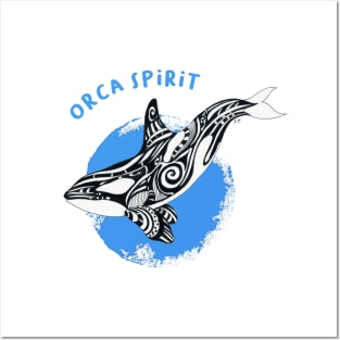 Orca Killer Whale Blue Tribal Tattoo Sun Ink Art Posters and Art